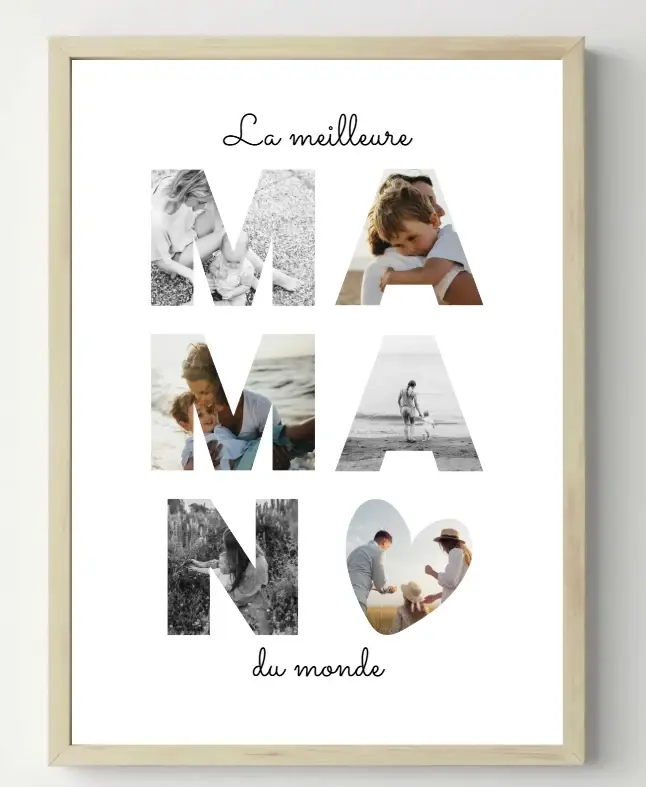 Cadre en bois clair, affiche en lettres photo « La meilleure maman du monde »